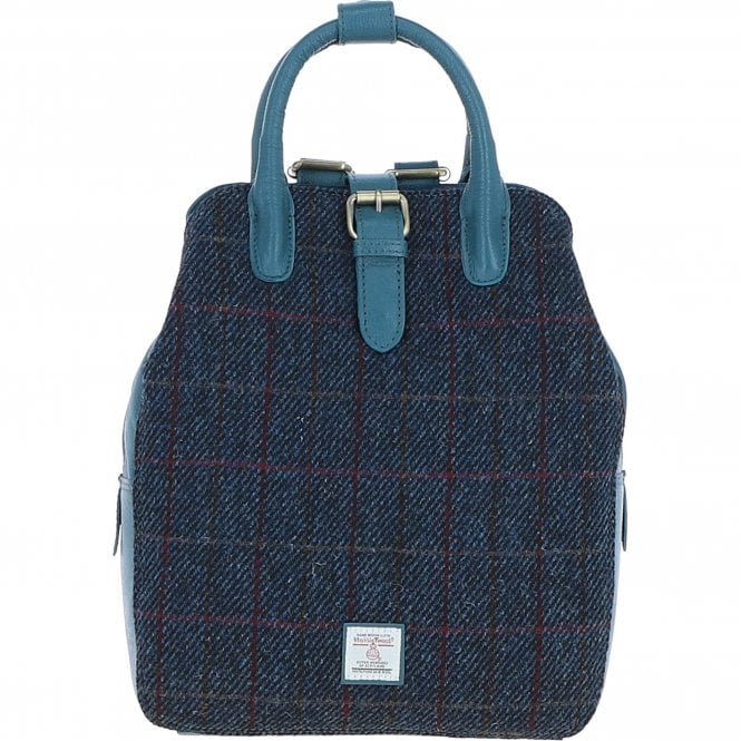 Ashwood Leather & Harris Tweed® Cloth Multi-Pocket Backpack Teal/Navy: TW-66-16-TN