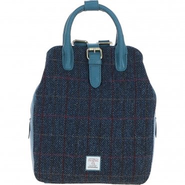 Ashwood Leather & Harris Tweed® Cloth Multi-Pocket Backpack Teal/Navy: TW-66-16-TN