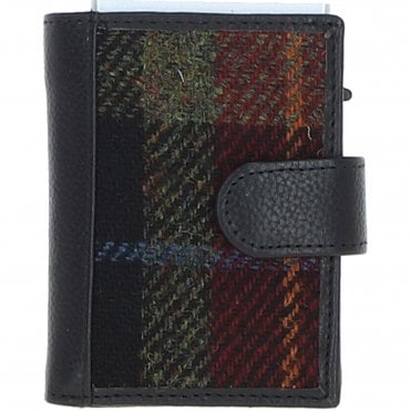 Ashwood Leather & Harris Tweed® Cloth RFID Secure Wallet Black/Green/Red: TW-16-07-BR