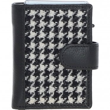 Ashwood Leather & Harris Tweed® Cloth RFID Secure Wallet Black/White: TW-16-012-BW
