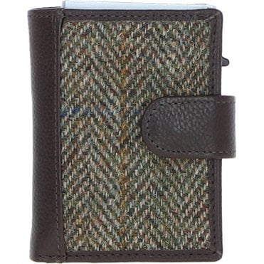 Ashwood Leather & Harris Tweed® Cloth RFID Secure Wallet Brown/Green: TW-16-09-BG
