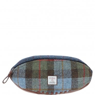 Ashwood Leather & Harris Tweed® Cloth Rugby Washbag Tan/Mix: TW-82-21-TM