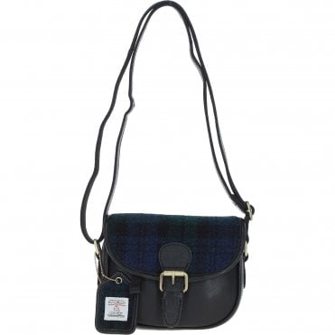 Ashwood Leather & Harris Tweed® Cloth Saddle Bag Black/Watch: TW-26-03-BW