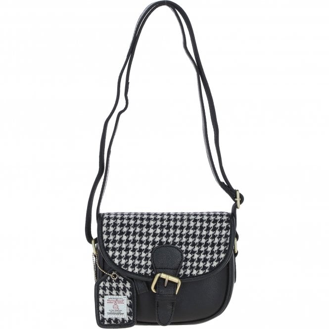 Ashwood Leather & Harris Tweed® Cloth Saddle Bag Black/White: TW-26-012-BW