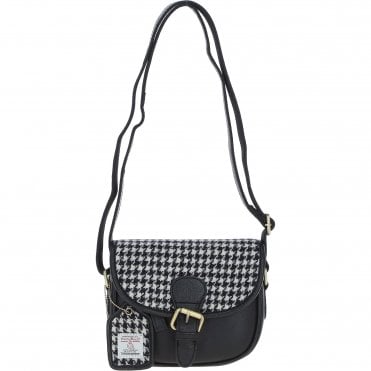 Ashwood Leather & Harris Tweed® Cloth Saddle Bag Black/White: TW-26-012-BW