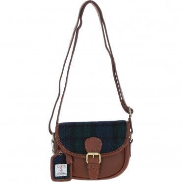 Ashwood Leather & Harris Tweed® Cloth Saddle Bag Tan/Watch: TW-26-04-TW