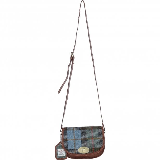 Ashwood Leather & Harris Tweed® Cloth Saddle Crossbody Bag with Twist Lock Tan/Mcload: TW-30-02-TM
