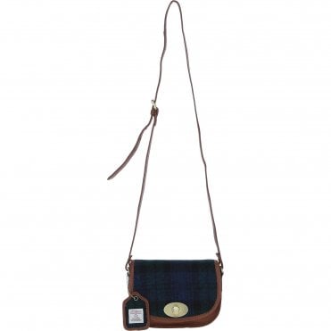 Ashwood Leather & Harris Tweed® Cloth Saddle Crossbody Bag with Twist Lock Tan/Watch: TW-30-04-TW