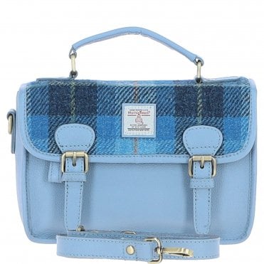 Ashwood Leather & Harris Tweed® Cloth Satchel Bag Baby-blue/Blue: TW-68-19-BB