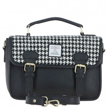 Ashwood Leather & Harris Tweed® Cloth Satchel Bag Black/White: TW-68-12-BW