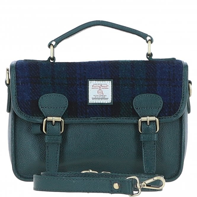 Ashwood Leather & Harris Tweed® Cloth Satchel Bag Green/Watch: TW-68-18-GW