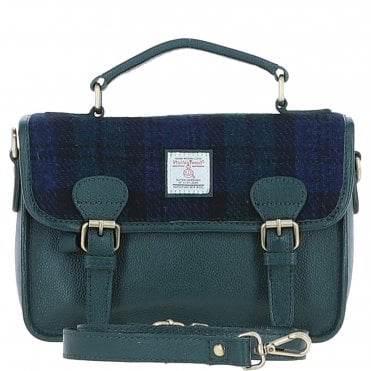 Ashwood Leather & Harris Tweed® Cloth Satchel Bag Green/Watch: TW-68-18-GW