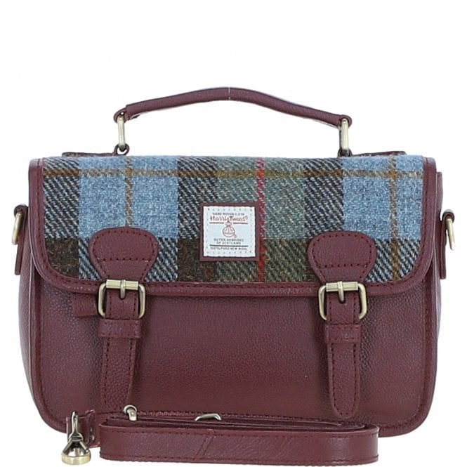 Ashwood Leather & Harris Tweed® Cloth Satchel Bag Wine/Mcload: TW-68-17-WM