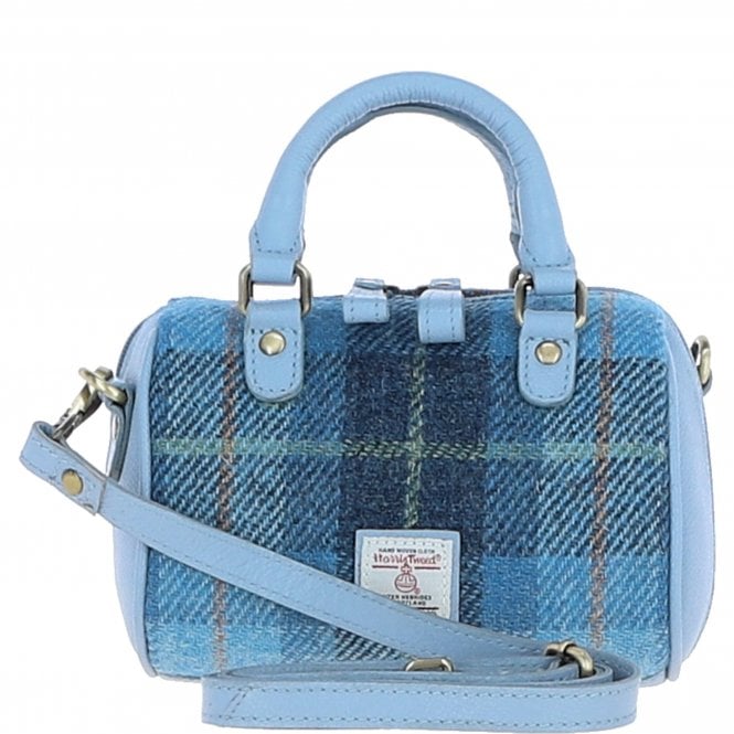 Ashwood Leather & Harris Tweed® Cloth Small Barrel Bag Baby-blue/Blue: TW-61-19-BB
