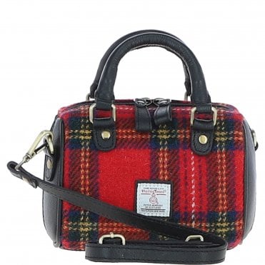 Ashwood Leather & Harris Tweed® Cloth Small Barrel Bag Black/Red: TW-61-14-BR