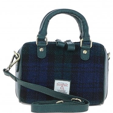 Ashwood Leather & Harris Tweed® Cloth Small Barrel Bag Green/Watch: TW-61-18-GW