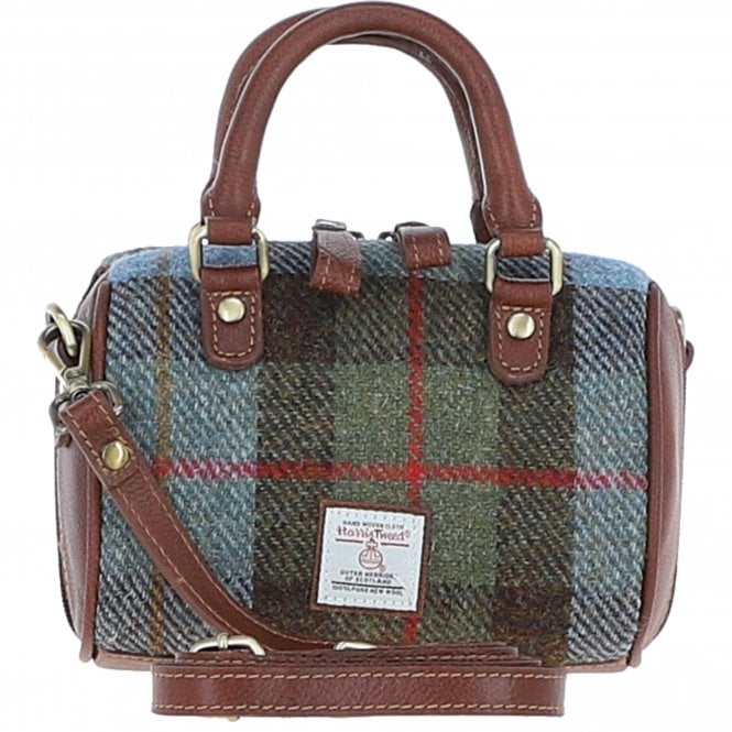 Ashwood Leather & Harris Tweed® Cloth Small Barrel Bag Tan/Mcload: TW-61-02-TM