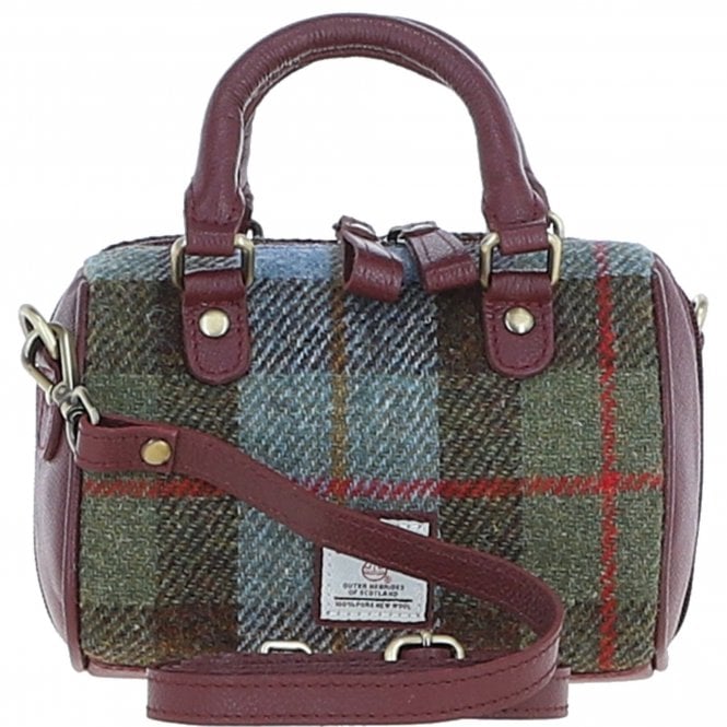 Ashwood Leather & Harris Tweed® Cloth Small Barrel Bag Wine/Mcload: TW-61-17-WM