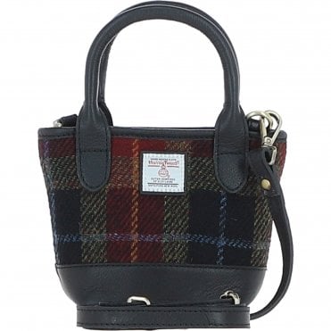 Ashwood Leather & Harris Tweed® Cloth Small Grab Bag Black/Green/Red: TW-63-07-BR