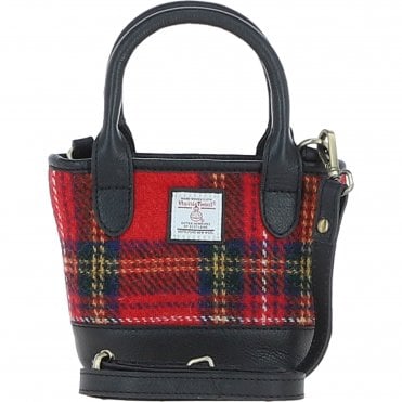 Ashwood Leather & Harris Tweed® Cloth Small Grab Bag Black/Red: TW-63-14-BR