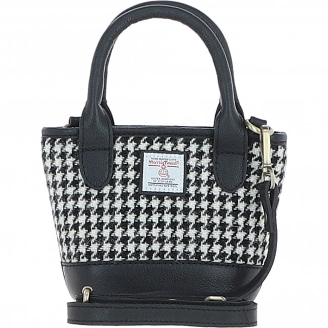 Ashwood Leather & Harris Tweed® Cloth Small Grab Bag Black/White: TW-63-12-BW