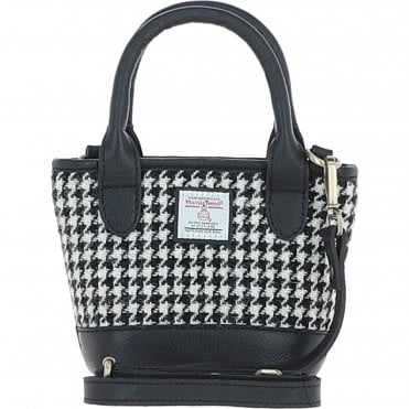 Ashwood Leather & Harris Tweed® Cloth Small Grab Bag Black/White: TW-63-12-BW