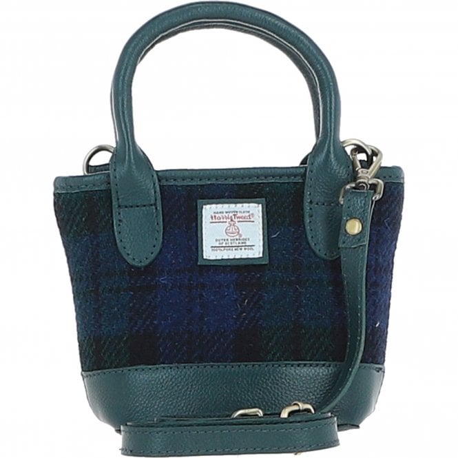 Ashwood Leather & Harris Tweed® Cloth Small Grab Bag Green/Watch: TW-63-18-GW