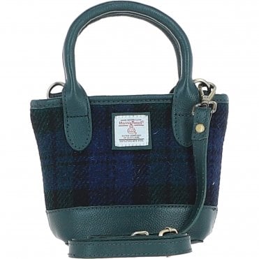 Ashwood Leather & Harris Tweed® Cloth Small Grab Bag Green/Watch: TW-63-18-GW