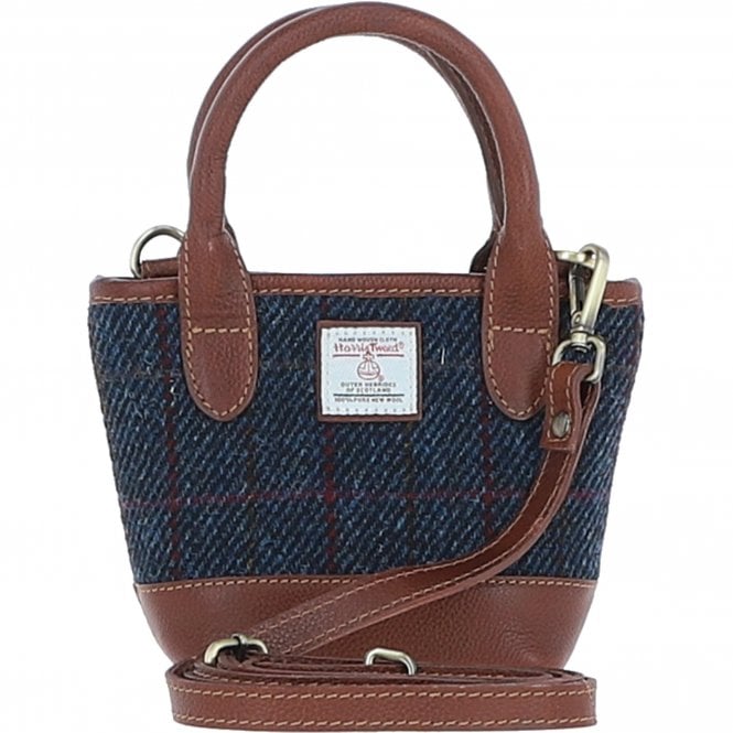Ashwood Leather & Harris Tweed® Cloth Small Grab Bag Tan/Navy: TW-63-11-TN