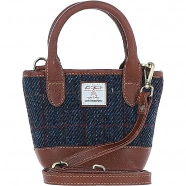 Ashwood Leather & Harris Tweed® Cloth Small Grab Bag Tan/Navy: TW-63-11-TN