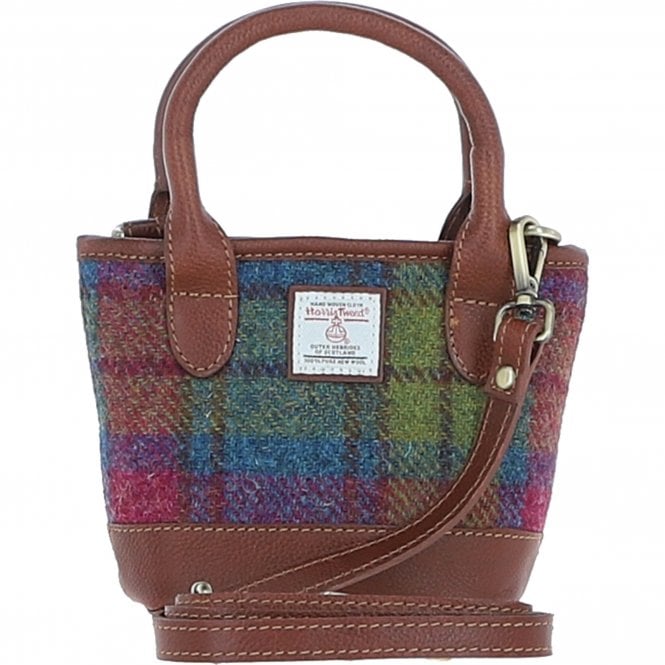 Ashwood Leather & Harris Tweed® Cloth Small Grab Bag Tan/Purple: TW-63-13-TP