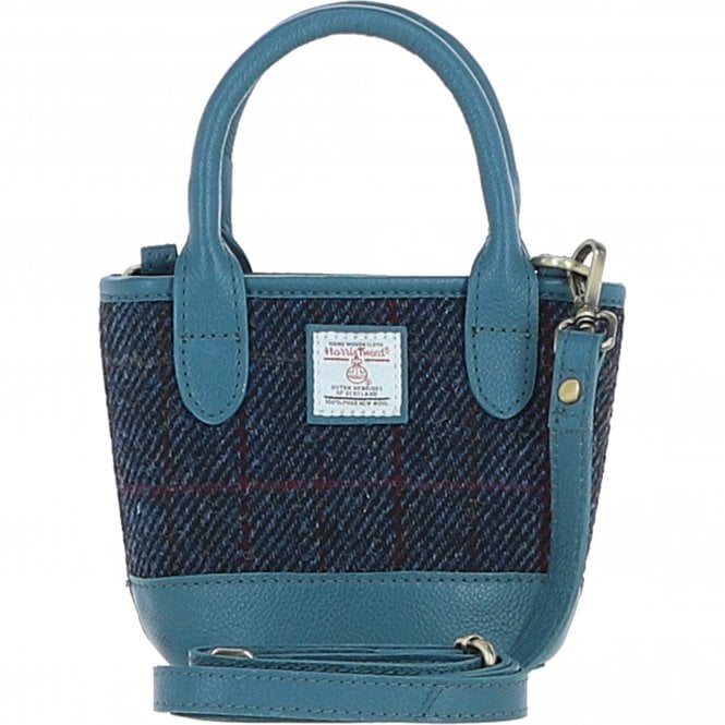 Ashwood Leather & Harris Tweed® Cloth Small Grab Bag Teal/Navy: TW-63-16-TN