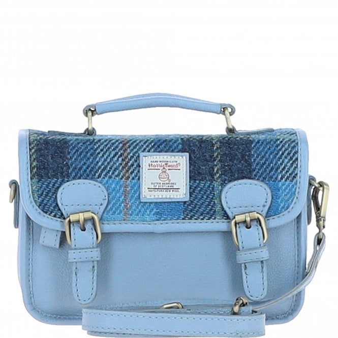 Ashwood Leather & Harris Tweed® Cloth Small Satchel Bag Baby-blue/Blue: TW-67-19-BB