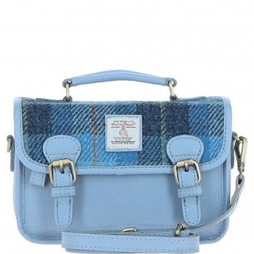 Ashwood Leather & Harris Tweed® Cloth Small Satchel Bag Baby-blue/Blue: TW-67-19-BB