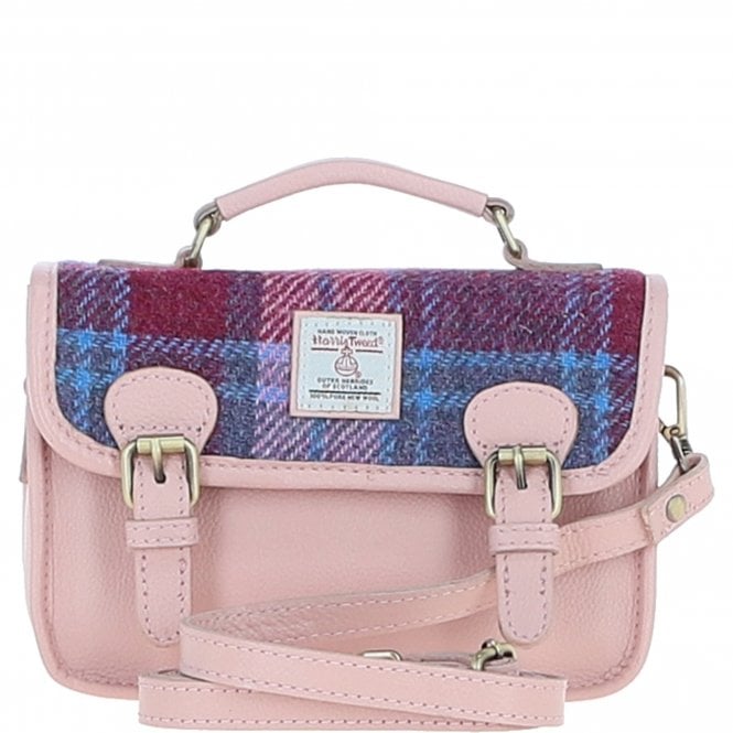 Ashwood Leather & Harris Tweed® Cloth Small Satchel Bag Baby-Pink/Pink: TW-67-15-BP