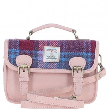 Ashwood Leather & Harris Tweed® Cloth Small Satchel Bag Baby-Pink/Pink: TW-67-15-BP