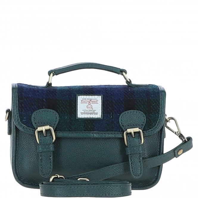 Ashwood Leather & Harris Tweed® Cloth Small Satchel Bag Green/Watch: TW-67-18-GW