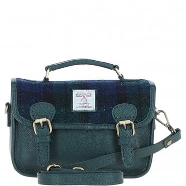 Ashwood Leather & Harris Tweed® Cloth Small Satchel Bag Green/Watch: TW-67-18-GW