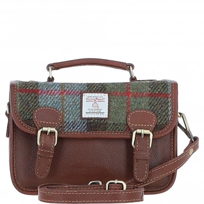 Ashwood Leather & Harris Tweed® Cloth Small Satchel Bag Tan/Mcload: TW-67-02-TM