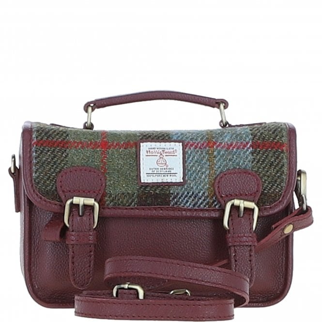 Ashwood Leather & Harris Tweed® Cloth Small Satchel Bag Wine/Mcload: TW-67-17-WM