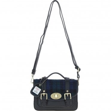 Ashwood Leather & Harris Tweed® Cloth Small Satchel Bag with Twist Lock Black/Watch: TW-33-03-BW