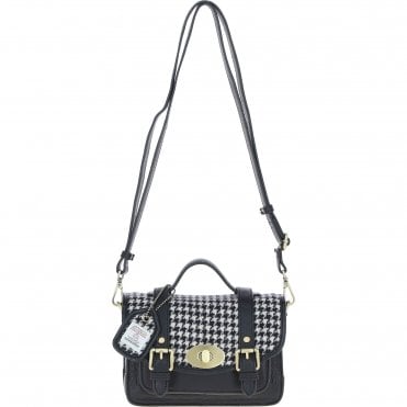 Ashwood Leather & Harris Tweed® Cloth Small Satchel Bag with Twist Lock Black/White: TW-33-012-BW