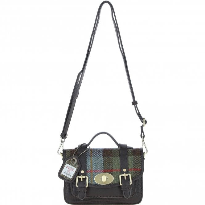 Ashwood Leather & Harris Tweed® Cloth Small Satchel Bag with Twist Lock Brown/Mcload: TW-33-01-BM