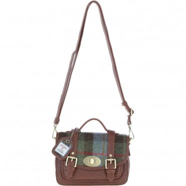 Ashwood Leather & Harris Tweed® Cloth Small Satchel Bag with Twist Lock Tan/Mcload: TW-33-02-TM