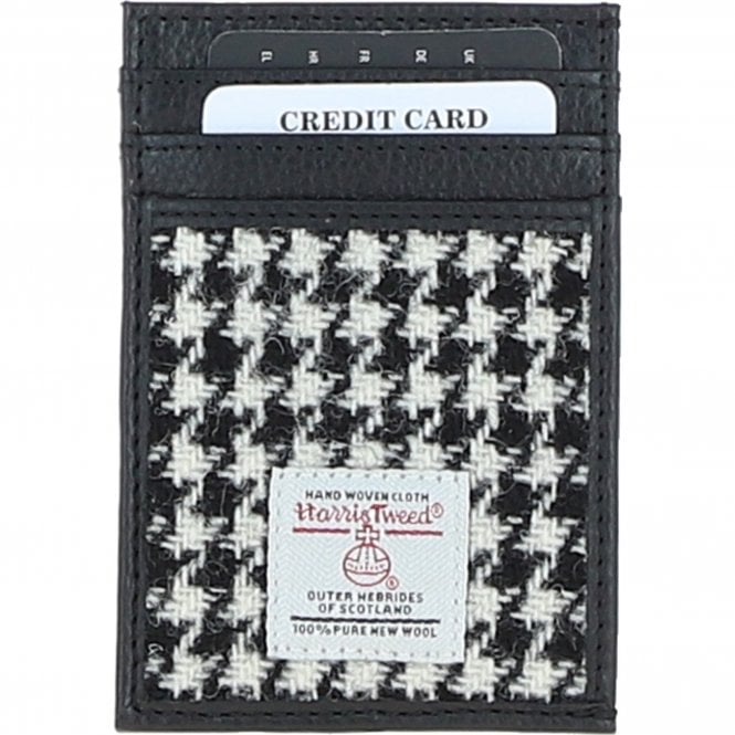 Ashwood Leather & Harris Tweed® Cloth Stylish Flat Card Holder Black/White: TW-52-12-BW