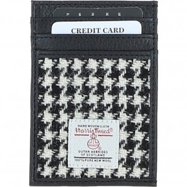 Ashwood Leather & Harris Tweed® Cloth Stylish Flat Card Holder Black/White: TW-52-12-BW
