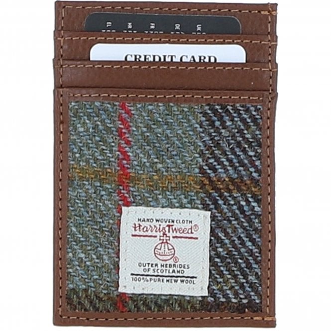 Ashwood Leather & Harris Tweed® Cloth Stylish Flat Card Holder Tan/Mcload: TW-52-02-TM