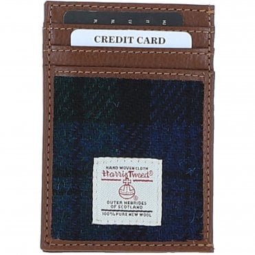 Ashwood Leather & Harris Tweed® Cloth Stylish Flat Card Holder Tan/Watch: TW-52-04-TW