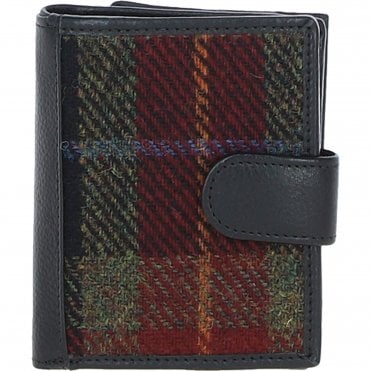 Ashwood Leather & Harris Tweed® Cloth Three compartment wallet Black/Green/Red: TW-12-07-BR