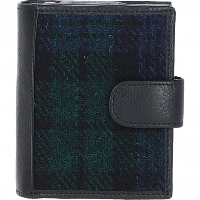 Ashwood Leather & Harris Tweed® Cloth Three compartment wallet Black/Watch: TW-12-03-BW